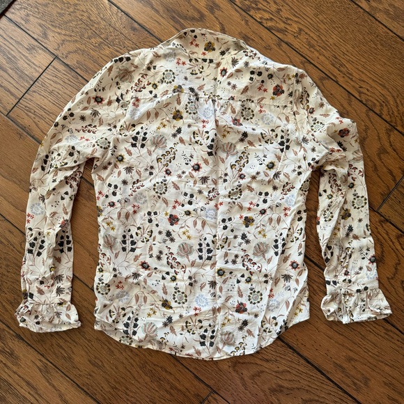 Frame Ruffle Cuff Off-White Multi Floral Silk ‘70s shirt S/P - Picture 3 of 10